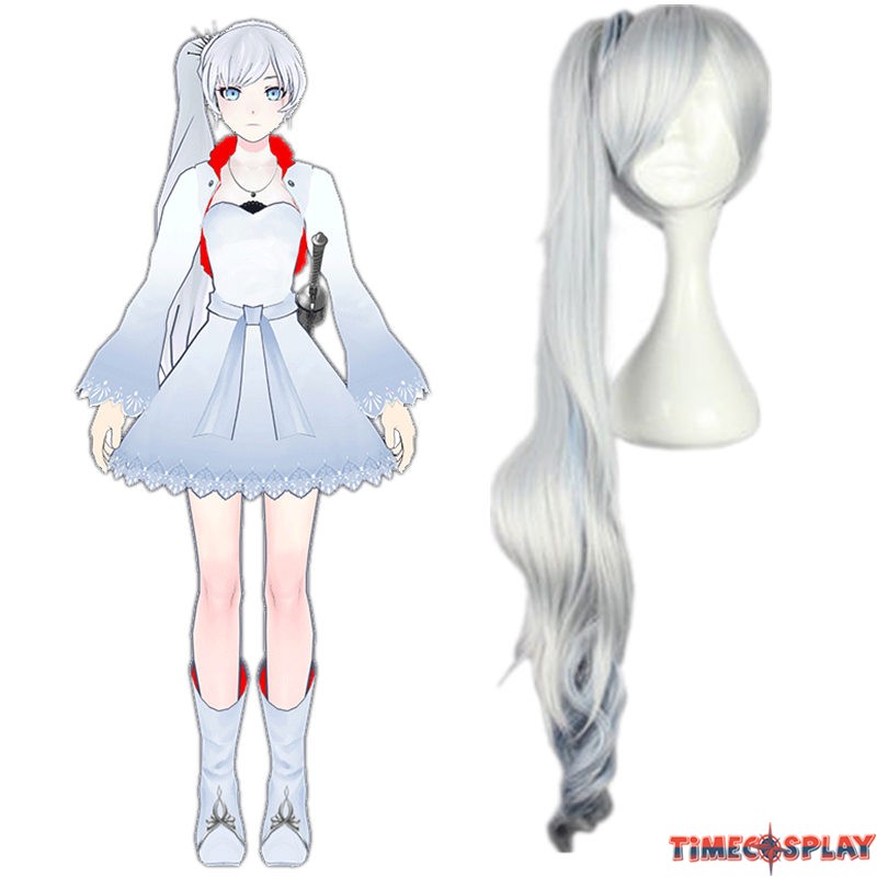 RWBY White Trailer Weiss Schnee Long White Ponytail Cosplay Wig