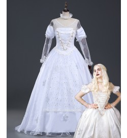 Alice In Wonderland Cosplay White Queen Dress Costume