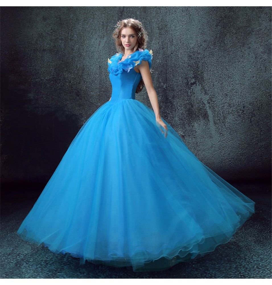 Disney Live Action Film Cinderella Wedding Blue Dress Cosplay Costumes - Deluxe Version